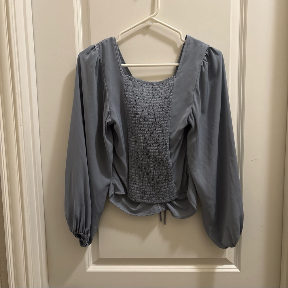 Abercrombie & Fitch Gray ruched Front Long Sleeve Top Size Small Elegant Chic - Picture 5 of 5